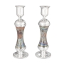 Handmade Variegated Glass and Sterling Silver-Plated Shabbat Candlesticks - 2