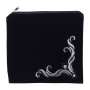 Navy Blue Velvet Tefillin Bag With Embroidered Design - 1