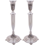 Nickel-Plated Shabbat Candlesticks With Filigree Design and Blue Stones (Large) - 1
