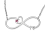 14K Gold English Hebrew Infinity Name Necklace with Heart and Birthstone - 4