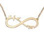 14K Gold English / Hebrew Infinity Name Necklace with Birds - 1