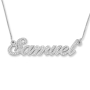 14K White Gold Name Necklace (Hebrew/English) With Diamond Studded Letters - 1