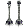 Nadav Art Antique Sterling Silver Candlesticks with Blessing and Stones - 1