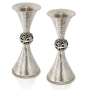 Nadav Art Textured Sterling Silver Wine Glass Candlesticks with Ornament - 1