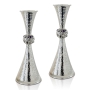 Nadav Art Contemporary Sterling Silver Candlesticks with Ornament - 1