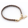  Brown Braided Leather and Gold Plated Kabbalah Bracelet With Hamsa - 1