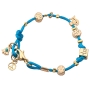 Blue Silk Gold Plated Charm Bracelet - Peace by Or Jewelry - 1