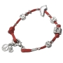  Red Silk Silver Palted Charm Bracelet - Peace - 1
