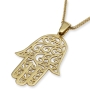 14K Yellow Gold Hamsa Pendant Necklace With Ornate Filigree Design - 2