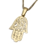 Chic 14K Yellow Gold Hamsa Pendant Necklace With Ornate Design - 3