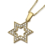 14K Yellow Gold Star of David Outline Pendant Necklace With Cubic Zirconia Stones - 4