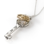 Sterling Silver Key Kabbalah Necklace with Gold Tree of Life and Diamond Stone (Five Metals) - 2