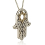 Men's Silver Hamsa Necklace with Gold Star of David and Black Diamonds - 2