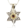 Silver and Gold Star of David and Jonathan Necklace with Gemstone - 2
