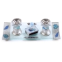 Lily Art Painted Glass Candlesticks with Tray & Match Box: Pomegranates (Blue) - 1