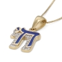 Diamond-Accented 14K Yellow Gold and Blue Enamel Women's Chai Pendant - 4