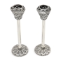 Grand Handcrafted Polished Sterling Silver Candlesticks With Filigree Design By Traditional Yemenite Art - 2