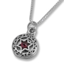 Priestly Blessing: Double Disk Star of David Necklace with Garnet - Numbers 6:24 - 2