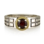 Sterling Silver Gamla Kabbalah Ring with Gold-Framed Garnet Stone - 3