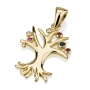 14K Yellow Gold Tree of Life Pendant with Sapphire, Rubies and Diamonds - 1