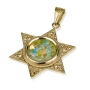 Star of David: 14K Gold and Roman Glass Oval Pendant - 1