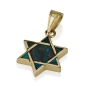 14K Gold Star of David Pendant with Eilat Stone Center - 1