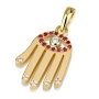 18K Yellow Gold Hamsa Pendant with Diamond Points and Ruby Evil Eye - 1