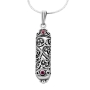 Sterling Silver  Filigree Mezuzah Necklace with Ruby Stones - 1