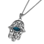 Filigree Design Sterling Silver and Eilat Stone Hamsa Necklace - 2