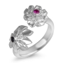 Sterling Silver Ring with Flowers and Ruby and Sapphire Stones - 1
