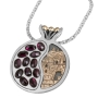 Sterling Silver and 9K Gold Pomegranate Necklace with Garnet Stones - Jerusalem - 1