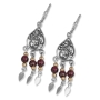 Sterling Silver Yemenite Filigree Drop Earrings with Gold Filled Beads and Rubies - 1