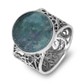 Sterling Silver Antique Roman Glass Filigree Ring - 1