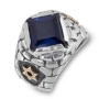 Sterling Silver Sapphire Ring with 9K Gold Stars of David - 1