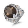 Sterling Silver Smoky Quartz Textured Setting Ring with Citrine Stones - 1