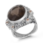 Sterling Silver Smoky Quartz Textured Setting Ring with Citrine Stones - 2
