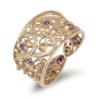 14K Gold Filigree Ring with Pink Sapphires and Tsavorite - 1