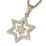 18K Gold Diamond Encrusted Double Star of David Pendant - 1