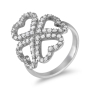 18K White Gold Diamond Hearts - Four-Leafed Clover Ring - 1