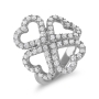 18K White Gold Diamond Hearts - Four-Leafed Clover Ring - 2