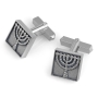 Sterling Silver Square Cufflinks with Menorahs  - 1