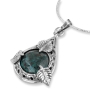 Sterling Silver Teardrop Necklace with Eilat Stone and Silver Leaves - 1
