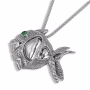 Rafael Jewelry Emerald Stone and 925 Sterling Silver Fish Necklace - 1