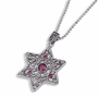 Rafael Jewelry Star of David with Quartz and Ruby Gemstones Silver Necklace - 2