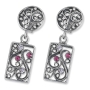 Rafael Jewelry Filigree Rectangular Sterling Silver Earrings - Ruby and Lavender   - 1