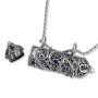 Rafael Jewelry Sterling Silver Filigree Mezuzah Blue Topaz and Sapphire Necklace  - 2