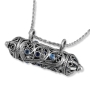Rafael Jewelry Sterling Silver Filigree Mezuzah Blue Topaz and Sapphire Necklace  - 1