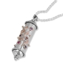 Rafael Jewelry Sterling Silver and 9K Rose Gold Leaves Mezuzah Gemstone Necklace - 1