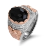 Rafael Jewelry Silver & 14K Jerusalem Ring with Black Onyx Stone - 1