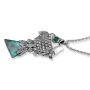 Rafael Jewelry Silver Sea of Galilee Fish Eilat Stone Pendant with Emerald & Sapphire  - 2